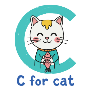 Şeffaf arka planda izole edilmiş bir balığı tutan el çizimi sevimli kedi tasviri