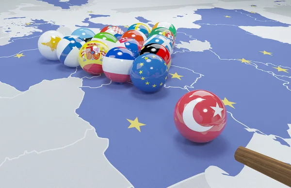 3D-s illusztráció az eu és Törökország zászlók a biliárd asztal — Stock Fotó