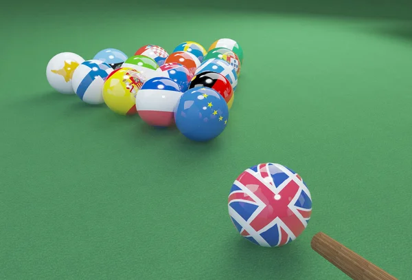 3D illustration of eu flags on the pool table - brexit