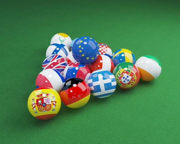 Illustration 3D des drapeaux eu sur la table de billard — Photo