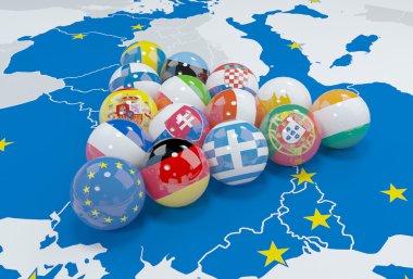 3D çizim - AB AB bayrakları göster