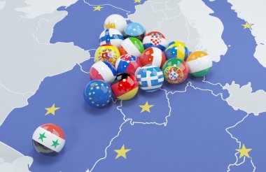 Bilardo masası 2 AB ve Suriye Arap Cumhuriyeti bayrakları 3D çizimi