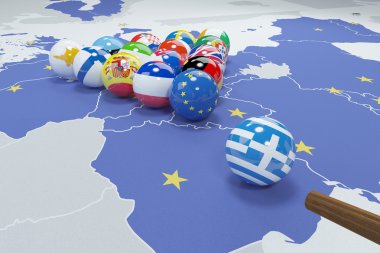 Bilardo masası - Grexit AB bayrakları 3D çizimi