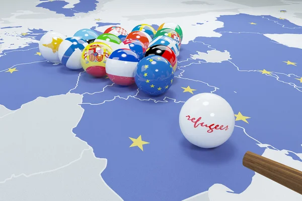Illustration 3D des drapeaux de l'UE sur la carte de l'UE — Photo