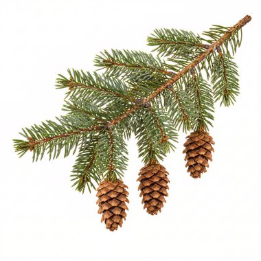 Beyaz arka plan üzerinde izole koniler ile Noel ağacı dalları