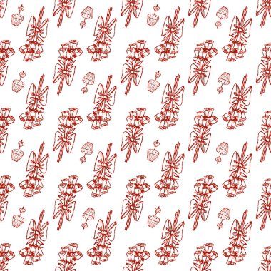 Elle çizilmiş gül ve fiyonk buketleri ile zarif, pürüzsüz bir desen..