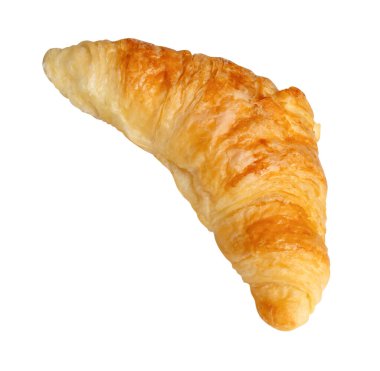 Tek kahverengi veya altın kruvasan ekmeğinin üst görüntüsü kırpma yolu ile beyaz zemin üzerinde izole edilir.