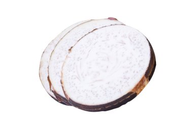 Çember şeklinde taro dilimleri beyaz arkaplanda kırpma yolu ile izole edilir.