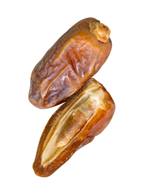 Olgun kurutulmuş hurma meyvesi yarısı kadar yığın halinde png dosya biçiminde kırpma yolu ile izole edilir. Müslümanlar için Ramazan ayında iftar yemeği kavramı