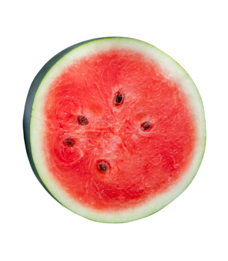 Bir yarıda olgun kırmızı karpuz meyvesinin üst görünümü png dosya biçiminde kırpma yolu ile izole edilmiştir.