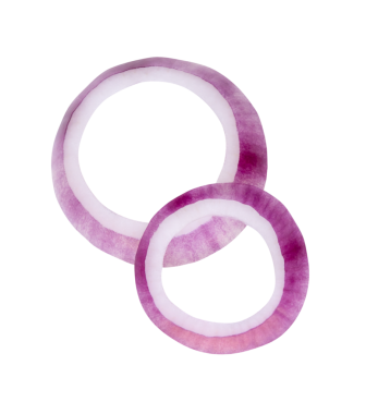 Taze kırmızı ya da mor İspanyol soğan halkalarının ya da yığın içindeki dilimlerin üst görünümü png dosya biçiminde kırpma yolu ile izole edilir.