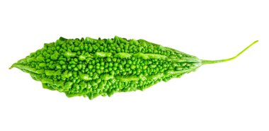 One green bitter gourd or bitter melon is isolated on white background with clipping path.