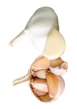 Yarım sarımsak soğanı ve yığın halinde karanfil yan görünümü png dosya biçiminde kırpma yolu ile izole edilir.