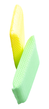 Sarı ve yeşil tabak süngerleri png dosya biçiminde kırpma yolu ile izole edilir.