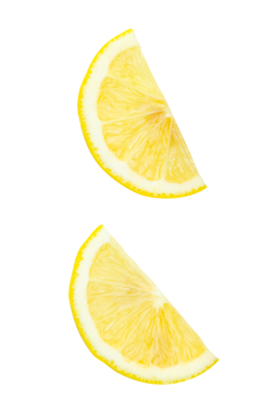 Çeyrek biçimli dilimler halinde olgun sarı limon meyvesi kümesi png dosya biçiminde kırpma yolu ile izole edilmiştir.