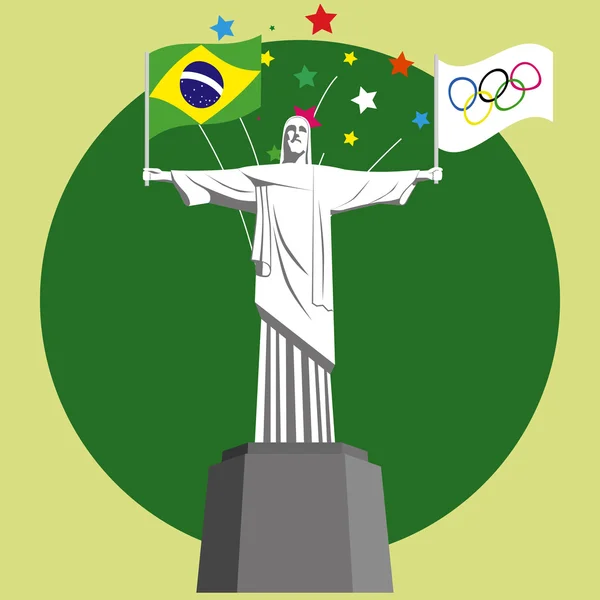 Estátua Cristo redentor rio. Jogos Olímpicos. ilustração vetorial —  Vetores de Stock