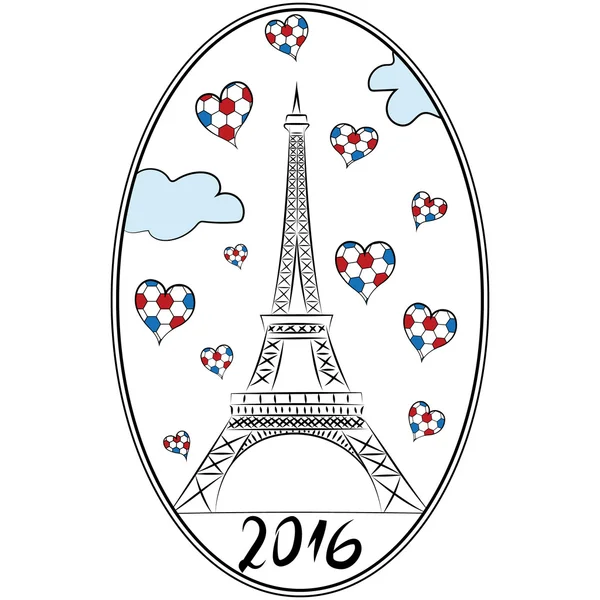 Icône du football, Tour Eiffel, France Euro 2016 — Image vectorielle