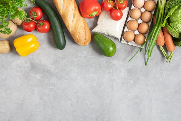 Variety Vegetables Grocery Products Grey Concrete Table Top View Healthy — Stock Photo, Image