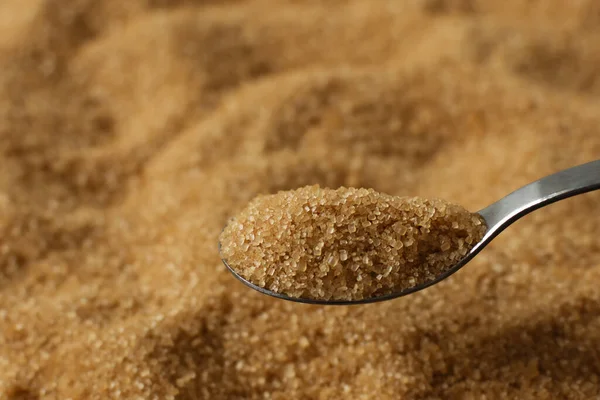 Brown Cane Sugar Crystals Spoon Sugar Background Healthy Eating Sweets Stock Picture