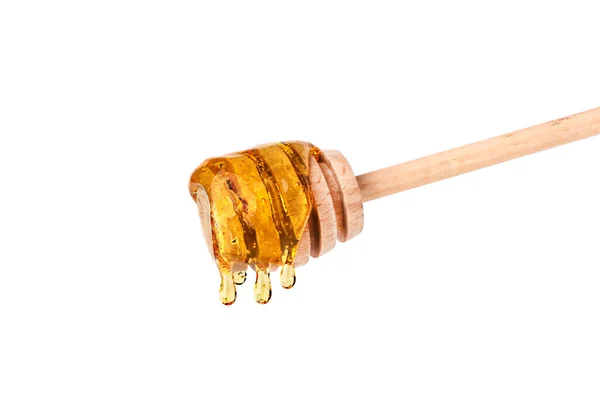 Μέλι Στάζει Ξύλινο Μέλι Dipper Απομονώνονται Λευκό Φόντο Οργανική Σταγόνα — Φωτογραφία Αρχείου