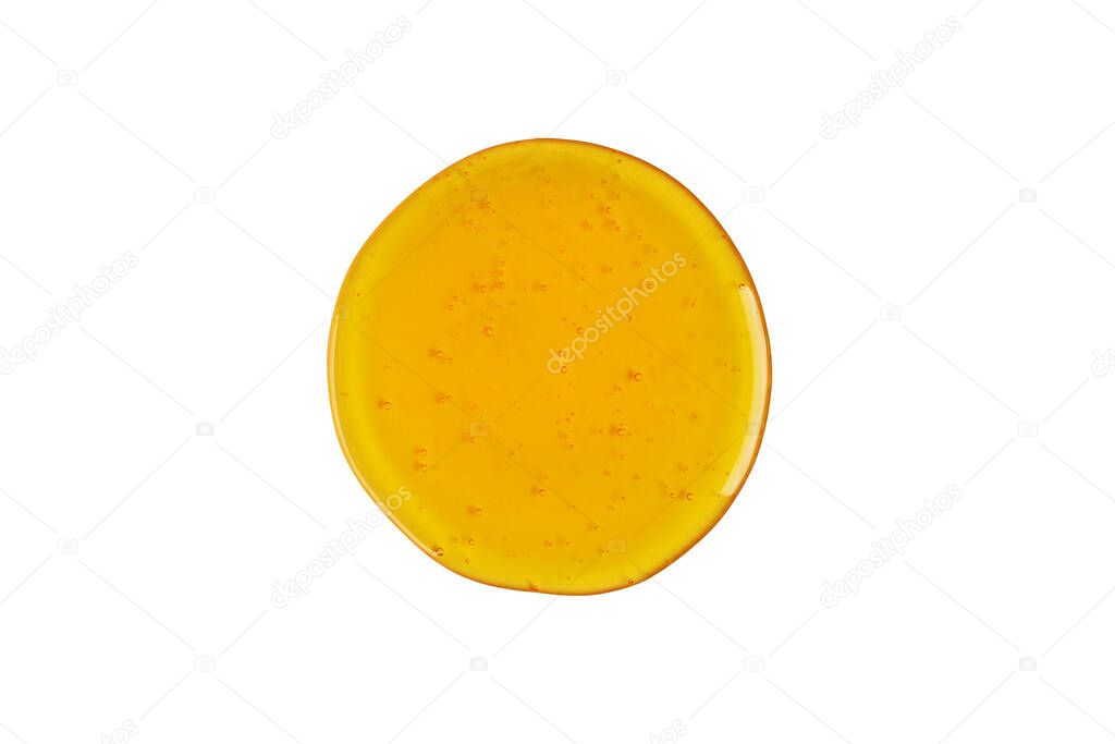 Sweet honey drop isolated on white background. Abstract honey, wax drop.