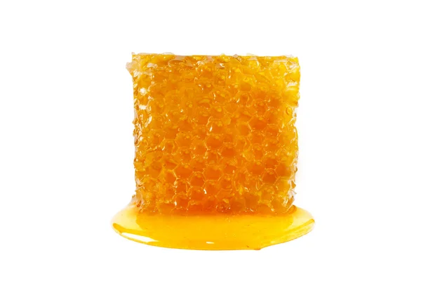 Zoete Honing Honingraat Gezonde Biologische Honing Schijfje Honingraat Geïsoleerd Witte — Stockfoto