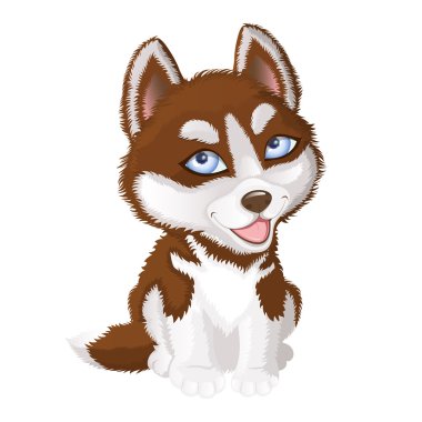 Alaskan Malamute köpek gülümsüyor, karikatür çizim