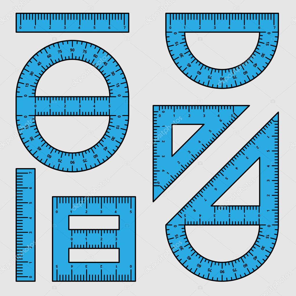 Set of different rulers and protractor of student