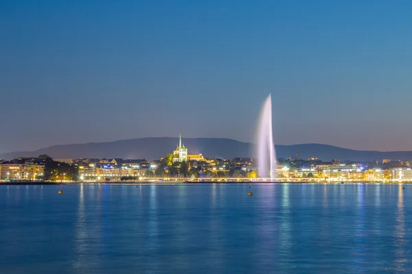 Geneva fountain blue hour — Stock Photo, Image
