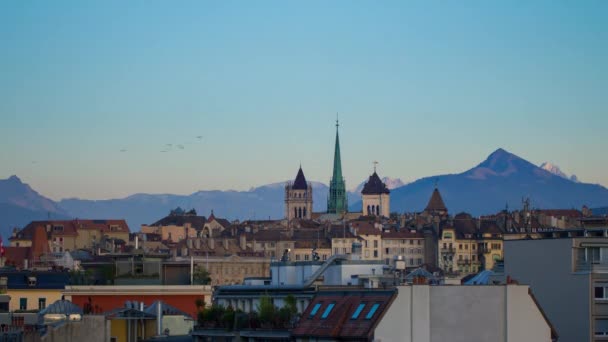 Genfi skyline naplemente idő telik el — Stock videók