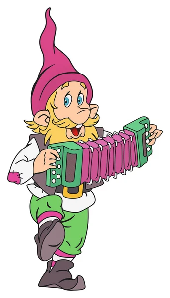 Gnome with accordion — Stock Vector