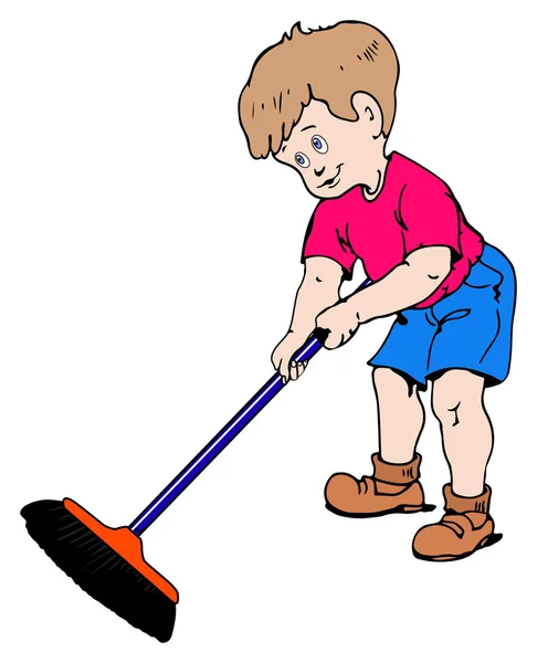 Boy with a broom — Stock Vector