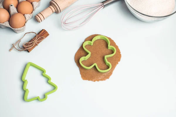 Shortcrust Pastry Gingerbread Christmas Background Baking Top View Copy Space — Stock Photo, Image