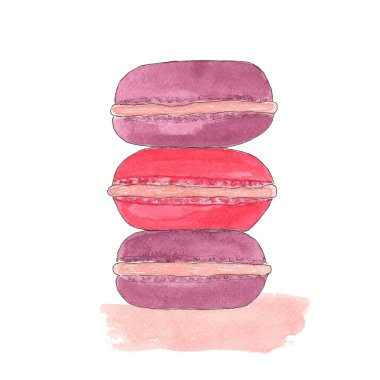 Pastaların suluboya çizimi. Makarna. Tebrik kartları, davetiyeler ve diğer yazdırma projeleri için resim.