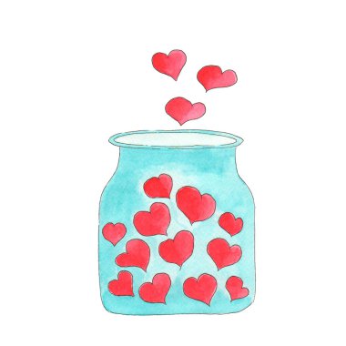 Bir kalbin suluboya çizimi. Sevgililer Günü. Geçmiş tebrik kartları, davetiyeler ve diğer basılı projeler için illüstrasyon.