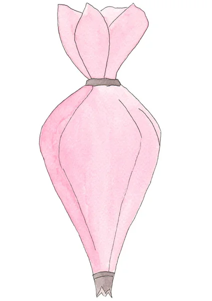 Saco de pastelaria rosa cozinha. ilustração desenho mão aquarela, pode ser usado para o logotipo do chef de pastelaria ou cartaz de cozinha — Fotografia de Stock