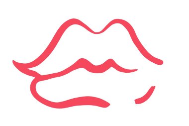 Kırmızı dudaklar mürekkep fırçasıyla çizilmiş, beyaz arka planda izole edilmiş. Vektör illüstrasyonu