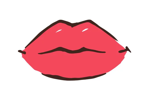 Bibir Merah Menggambarkan Tangan Dengan Kuas Cat Tinta Dan Garis - Stok Vektor