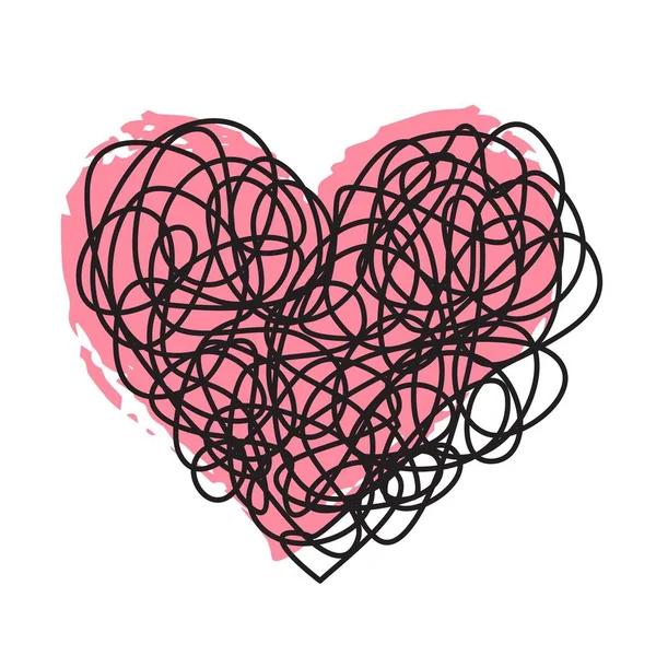 Запутанные Чернильные Чернильные Сердечки Нарисованные Тонкой Линией Розовыми Чернилами Раздельной — стоковый вектор
