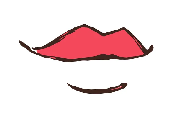 Labios Rojos Dibujados Mano Con Pincel Tinta Contorno Pluma Negra — Archivo Imágenes Vectoriales