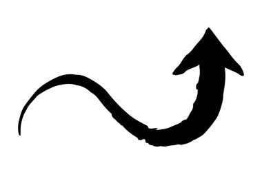 Mürekkep oklu, kıvrımlı, beyaz arka planda izole bir şekilde fırçayla boyanmış bir sembol. Vektör illüstrasyonu