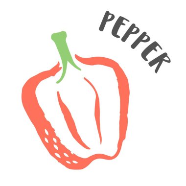 Bell Pepper beyaz arka planda izole edilmiş mürekkep fırçasıyla el çizimi yapıyor. Vektör illüstrasyonu