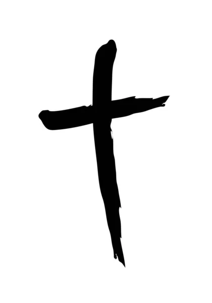 Handdrawn Christian Cross Symbol Hand Painted Ink Brush Vector Illustration — Stock Vector