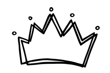 Beyaz arka planda izole edilmiş, mürekkep kalemiyle boyanmış el yapımı taç tasarımı. Vektör illüstrasyonu