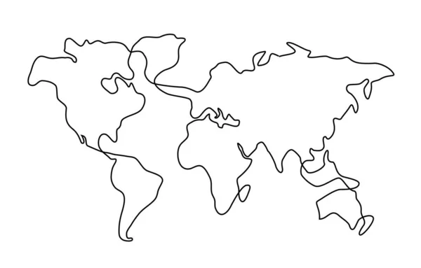 Plano del mundo dibujado a mano del arte de la línea del garabato aislado en whitebackground. — Vector de stock