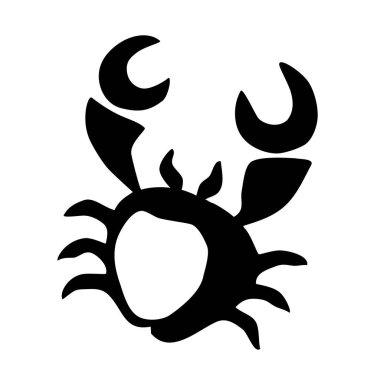 Beyaz arka planda izole edilmiş, stilize edilmiş minimalist tarzda mürekkep ve fırçayla boyanmış deniz yengeci eli. Vektör illüstrasyonu