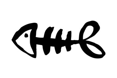 Mürekkep fırçasıyla boyanmış balık kemiği iskeleti.