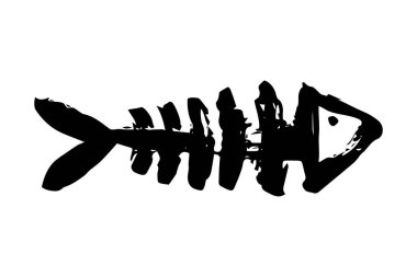 Mürekkep fırçasıyla boyanmış balık kemiği iskeleti.