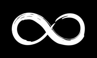 Sonsuzluk sembolü. Mürekkeple boyanmış. Süslü yuvarlak pul. Çağdaş markalaşma. Yaratıcı döngü amblemi. Yuvarlak mobius kurdelesi. Moda grunge fırça darbesi. Vektör illüstrasyonu