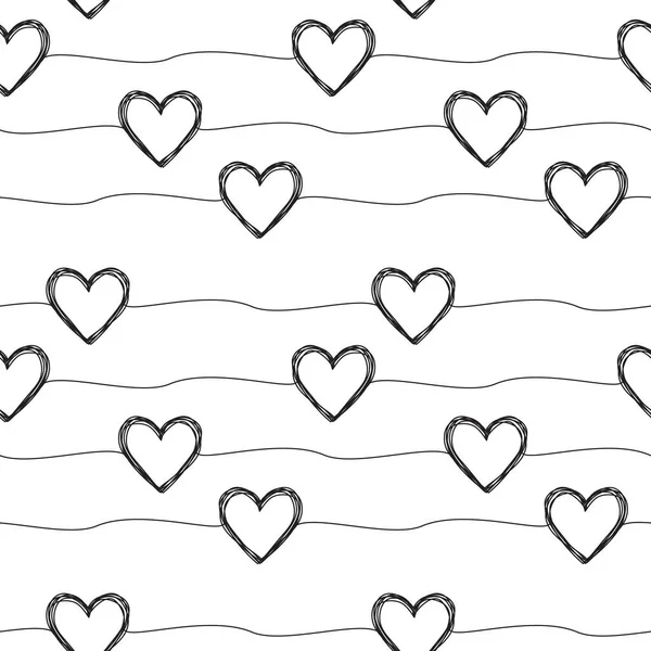 Απρόσκοπτη μοτίβο με μουτζούρες καρδιές και ρίγες — Διανυσματικό Αρχείο